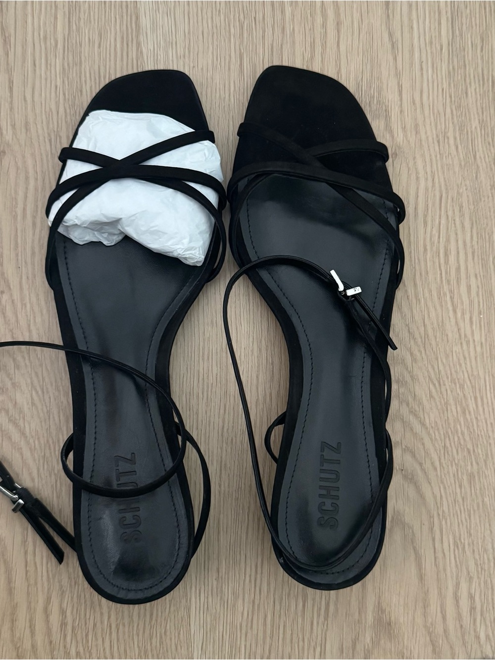 SCHUTZ Black Strappy Square-Toe Lace-Up Sandals